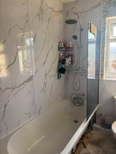 Customer photo review of Premium Carrara White Marble Gloss Shower Wall Panel - 1M x 2.4M