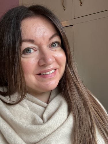 Customer photo review of Brand New Sand Beige Recycled Cashmere Wrap
