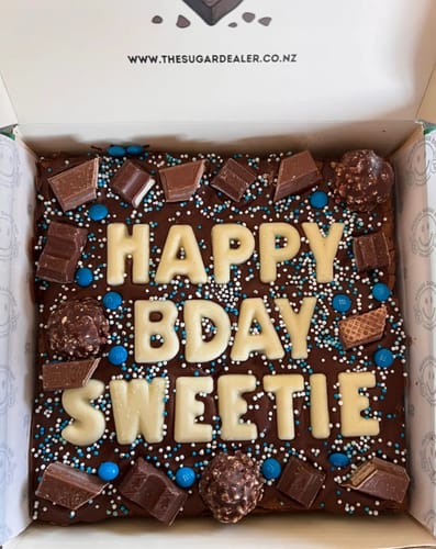 Customer photo review of Custom message chocolate fiend brownie