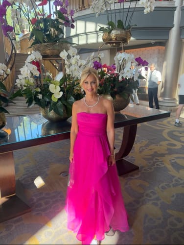 Customer photo review of Teresa Organza Gown in Pink by Theia Couture (Petite Length) - RENTAL