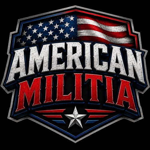 Customer's Custom Sticker displaying American Militia text in red and white over an American flag background.