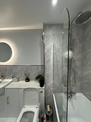Customer photo review of Premium Light Grey Marble Matt Shower Wall Panel – 1M x 2.4M