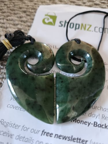 Customer photo review of Genuine NZ Greenstone Split Heart Necklace