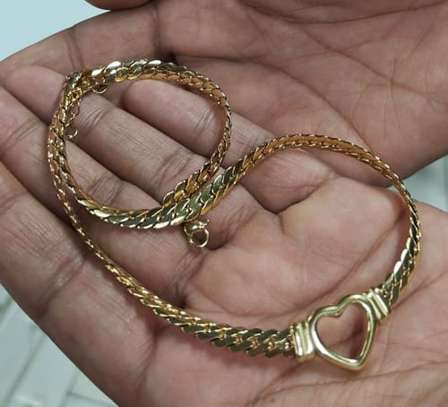 Customer photo review of Cuban Chain Hollow Heart Necklace