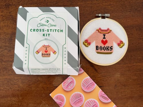 Customer photo review of I Love Books Cross Stitch Kit