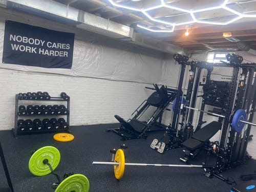 Customer's Major Fitness B17 Flying Fortress functional trainer in a fully equipped home gym