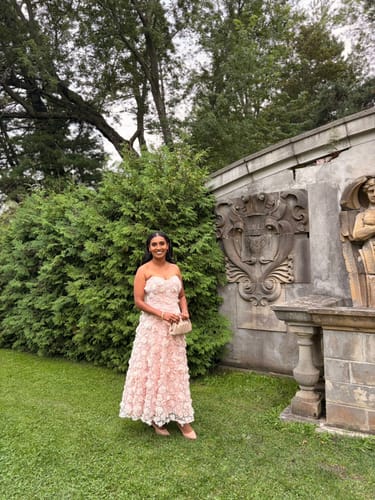 Customer photo review of Enchanted Midi Dress in Rose by Bariano - RENTAL