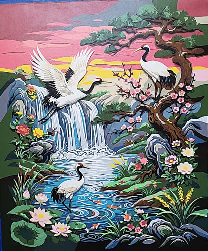Customer photo review of Cranes And Waterfall (Paint by Numbers)