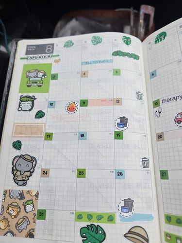 Customer's Ultimate Subscription planner pages decorated with cute fairy garden themed stickers and washi tape.