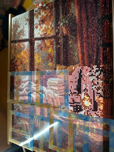 Customer photo review of Cozy Reading Nook Window Rainy (Diamond Painting)