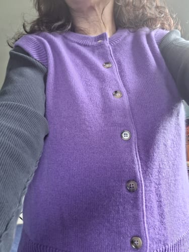 Customer photo review of Brand New Periwinkle Purple Luxury Cashmere Crew Neck Waistcoat Small UK 8-10