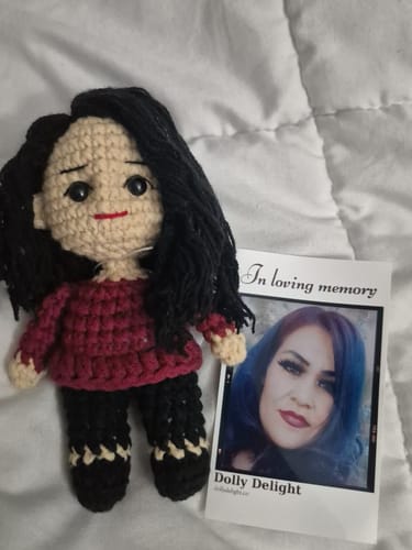 Customer photo review of Dolly® Personalized Crochet Doll with Photo Card
