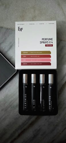 Customer's Women Perfume Collection EDP box set with four slim black spray bottles in a holder.