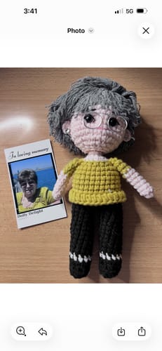 Customer photo review of Dolly® Personalized Crochet Doll with Photo Card