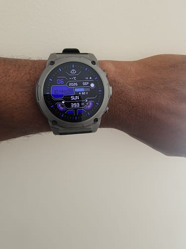 Customer's Gard Pro Ultra 3 watch on a wrist, featuring a rugged grey frame and a digital screen showing time and data.