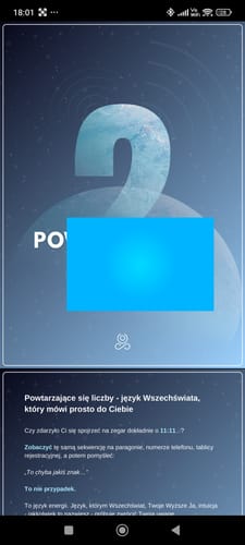 Reviewer's smartphone screen displaying the Powtarzające się Liczby e-book, featuring text about 11:11 sequences.