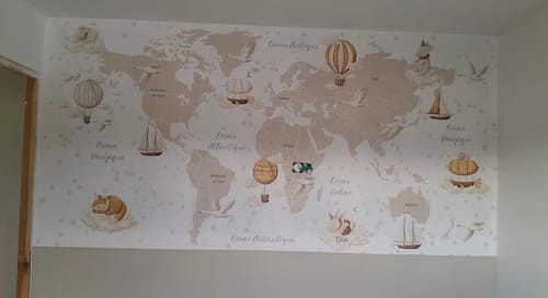 Customer photo review of Papier Peint Carte du Monde Tapisserie Douce en Français