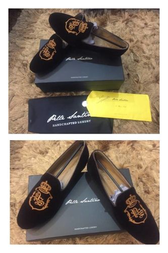 Customer photo review of Brown Albert Velvet Slippers with Signature Embroidery