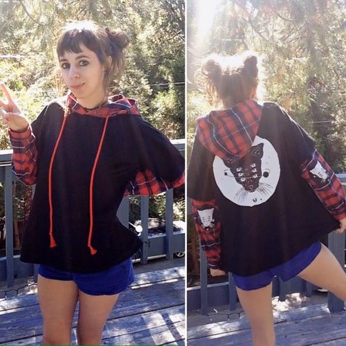 Customer photo review of White/Black Kawaii Cartoon Grid Hoodie Jumper SP1710703