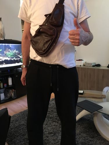Verified rider photo review of Leather Sling Chest Bag