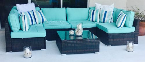 Customer photo review of 7 Piece Outdoor Sectional Sofa Set in Mixed Brown Wicker