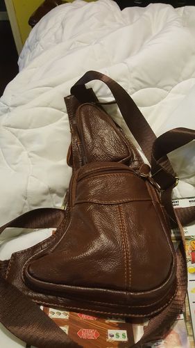 Verified rider photo review of Leather Sling Chest Bag