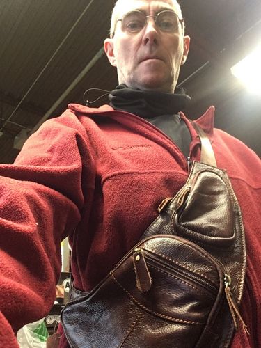 Verified rider photo review of Leather Sling Chest Bag