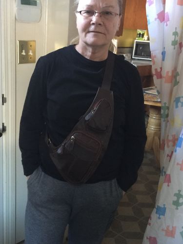 Verified rider photo review of Leather Sling Chest Bag