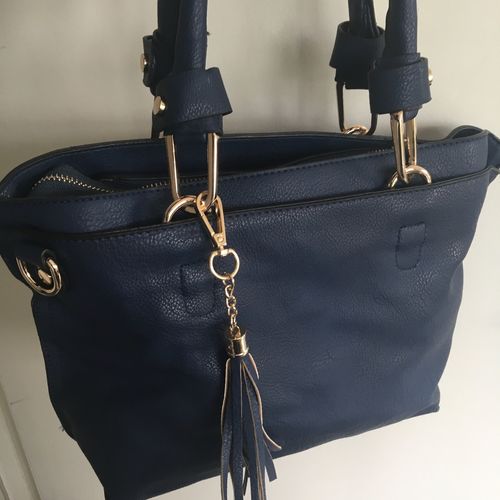 Customer photo review of SMALL NAVY BLUE MULTI-COMPARTMENT TASSEL HANDBAG WITH LONG SHOULDER STRAP