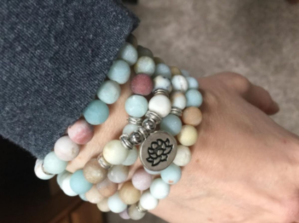 Customer photo review of 108 Natural Matte Amazonite Stone Mala Prayer Beads