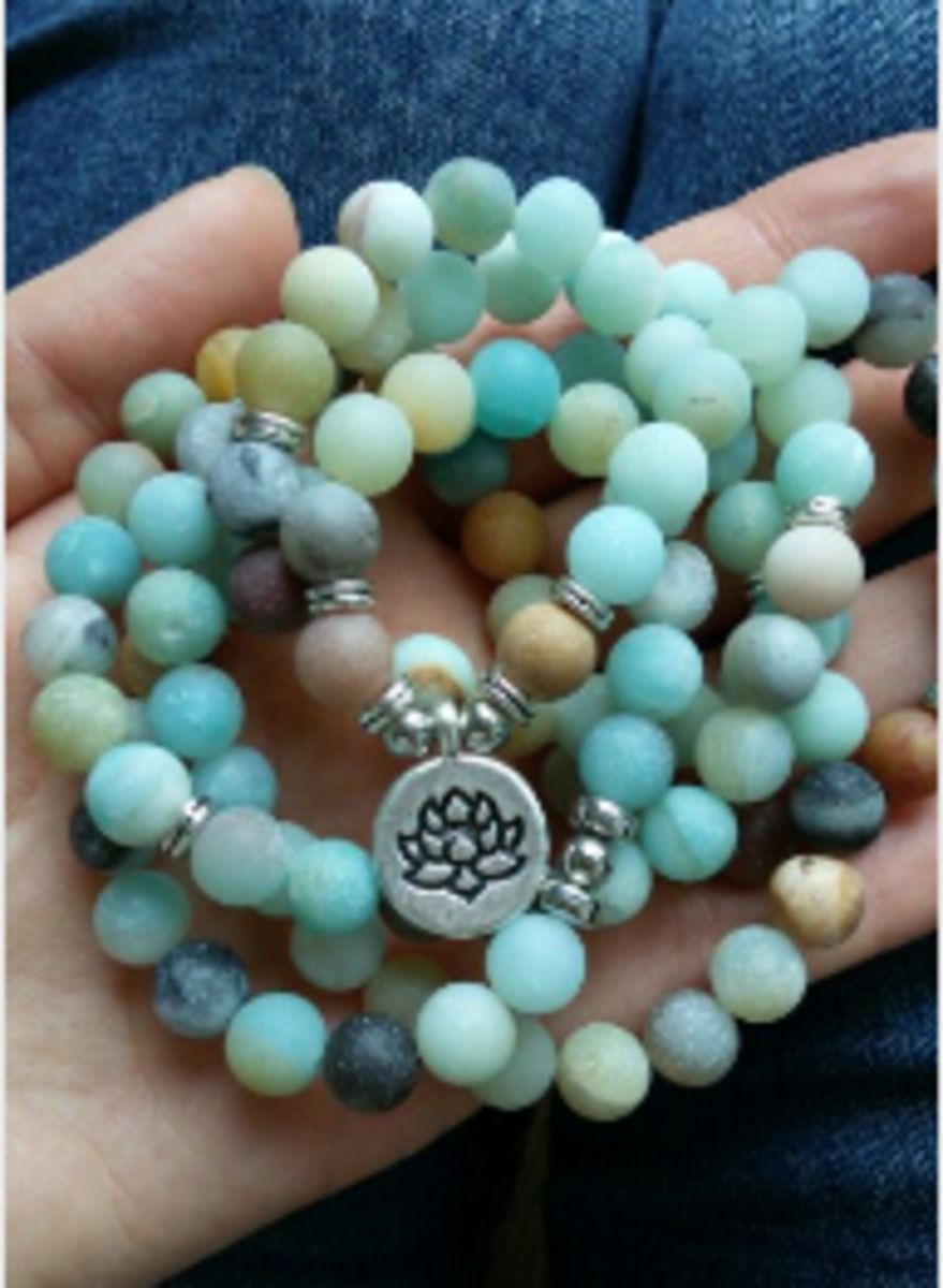 Customer photo review of 108 Natural Matte Amazonite Stone Mala Prayer Beads