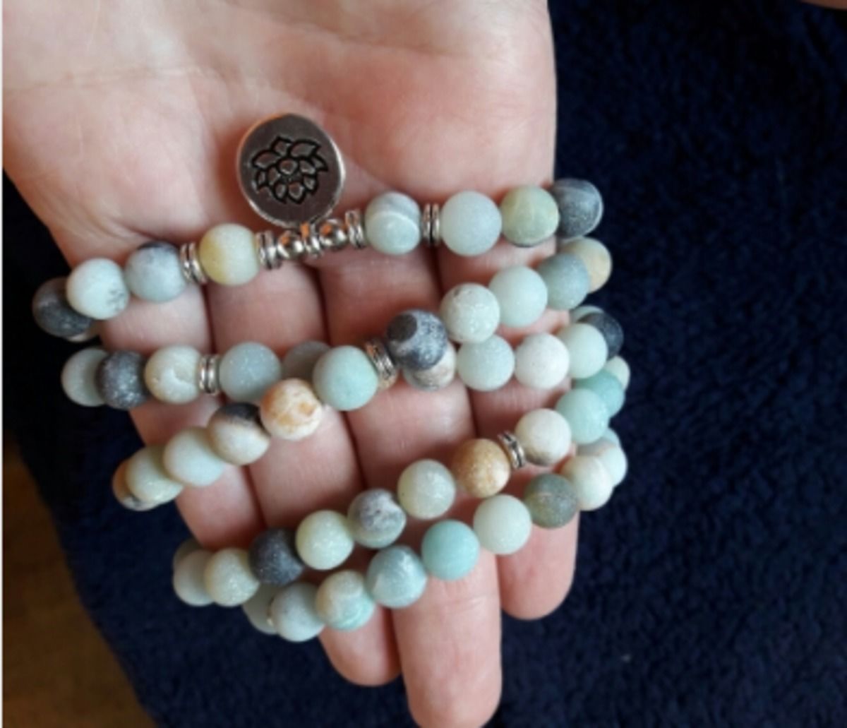 Customer photo review of 108 Natural Matte Amazonite Stone Mala Prayer Beads