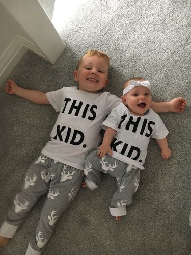 Customer photo review of THIS KID White T-Shirt and Deer Pant Set (0-5 Years)