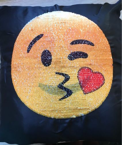 Customer photo review of Reversible Sequin Emoji Pillow Case