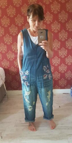 Customer photo review of Chic Printing Holes Casual Women Denim Jumpsuit Pants