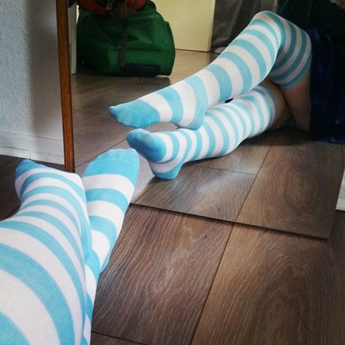 Customer photo review of [6 Colors] Cosplay Basic Stripe Thigh High SP130180