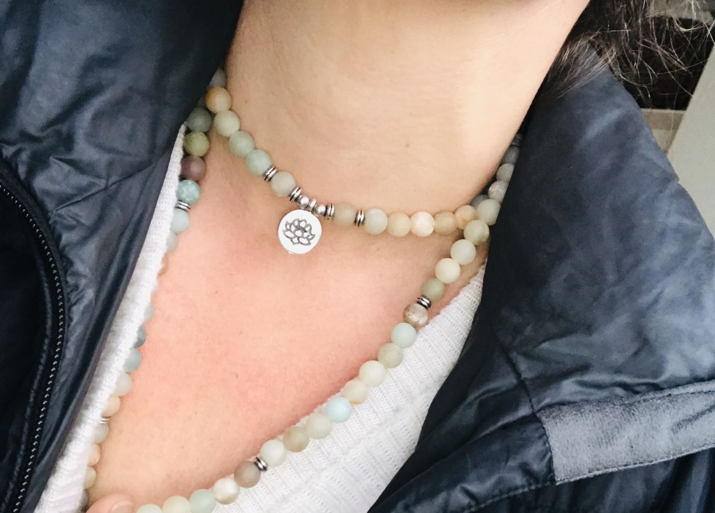 Customer photo review of 108 Natural Matte Amazonite Stone Mala Prayer Beads