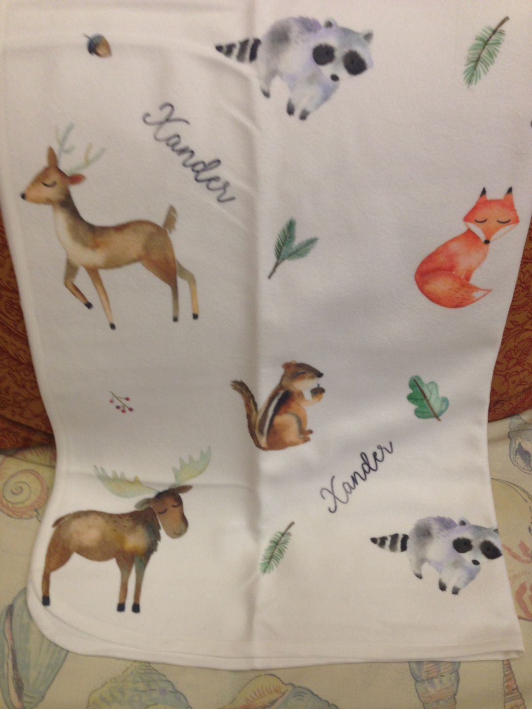 Customer photo review of Woodland Animals Personalized Baby Blanket