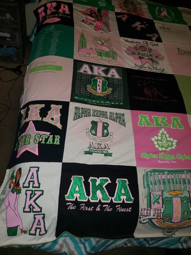 T-shirt quilt with sorority life, sisterhood themes by Salina from IL