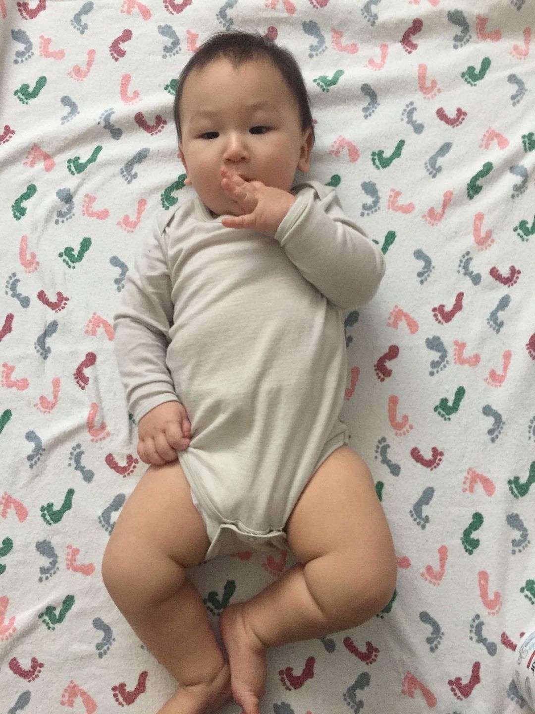 Customer photo review of Baby Bodysuit, Long Sleeve, Merino Wool, Oat