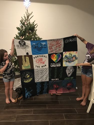 T-shirt quilt with music, concerts themes by Kayla from FL