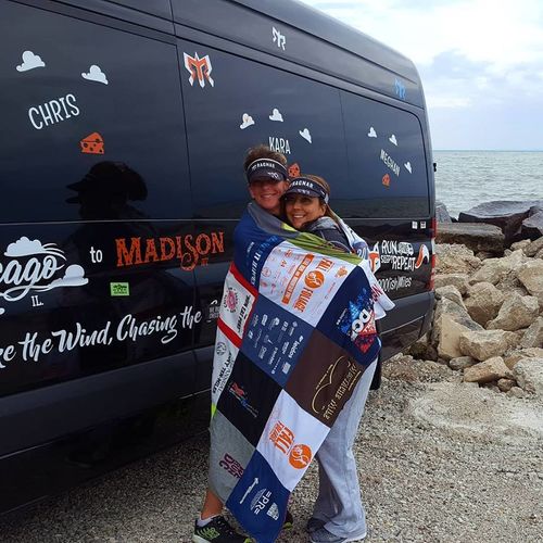 T-shirt quilt with running, outdoor activities themes by Christina from VA