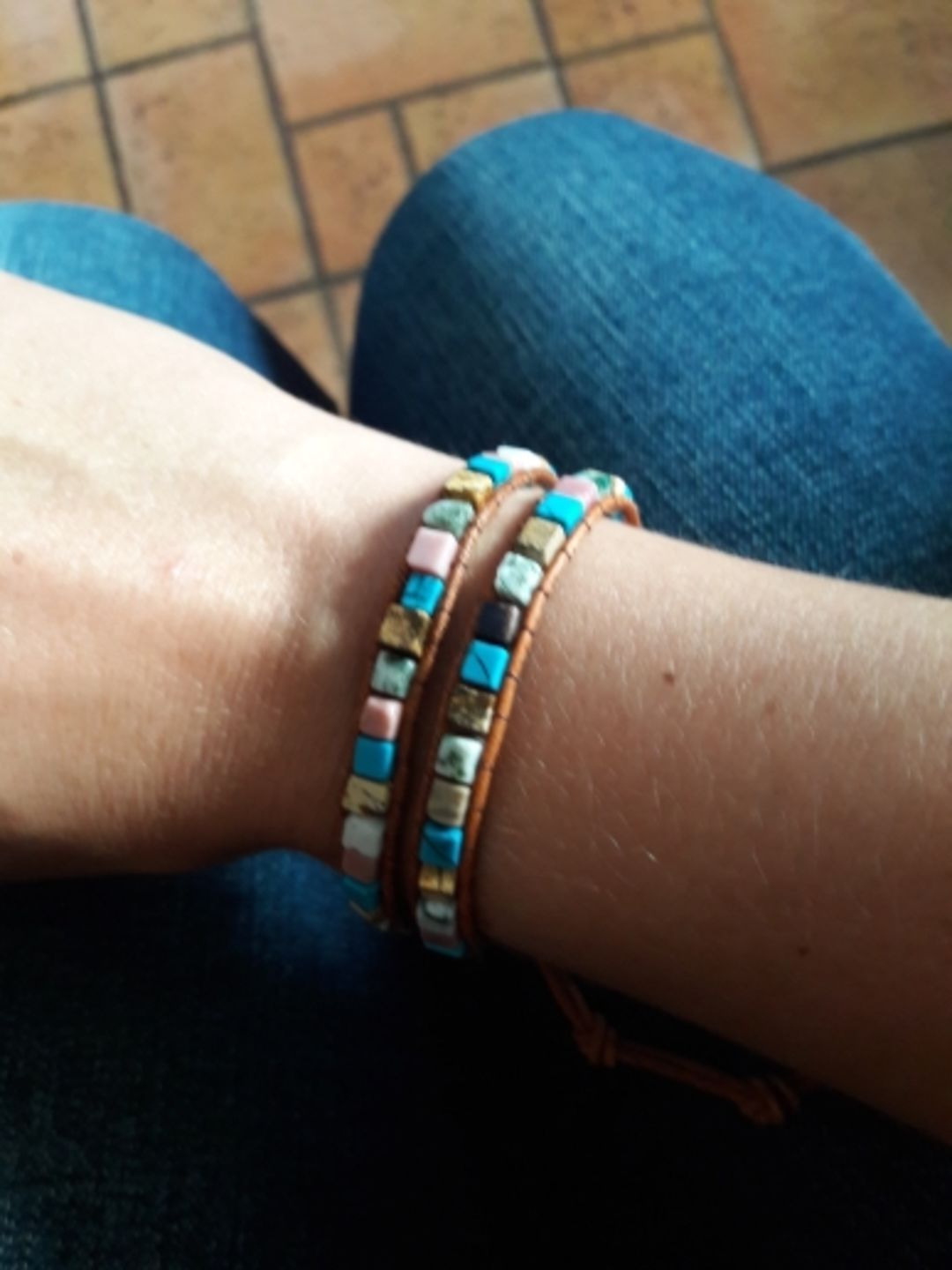 Customer photo review of Celestial Natural Stone Leather Bracelet