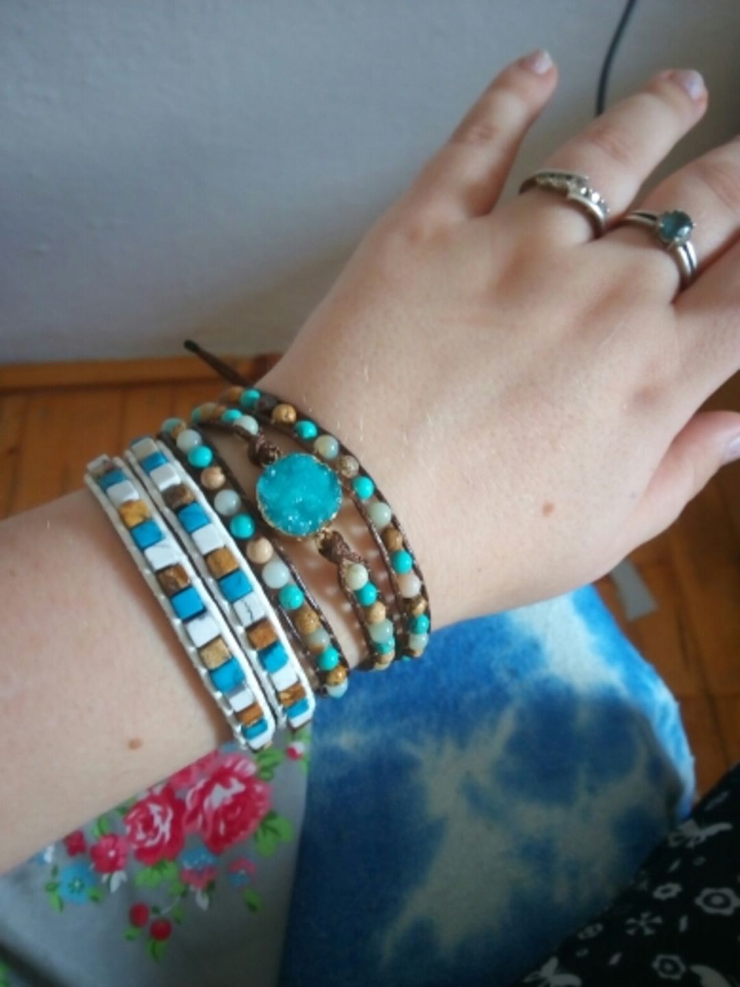 Customer photo review of Celestial Natural Stone Leather Bracelet