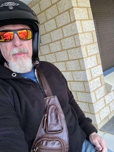 Verified rider photo review of Leather Sling Chest Bag