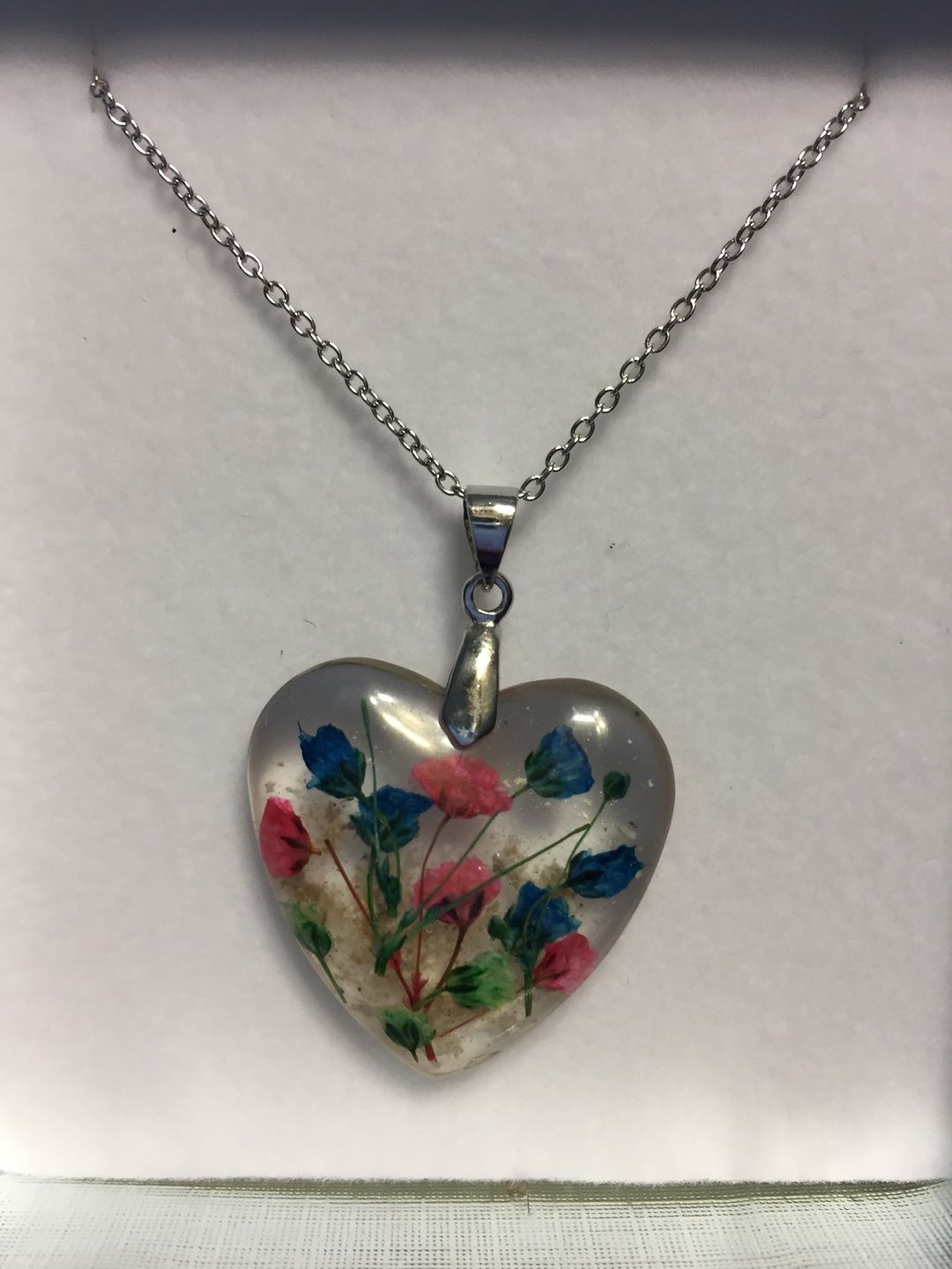 Customer photo review of Flower Heart Necklace with Real Flower and Cremains