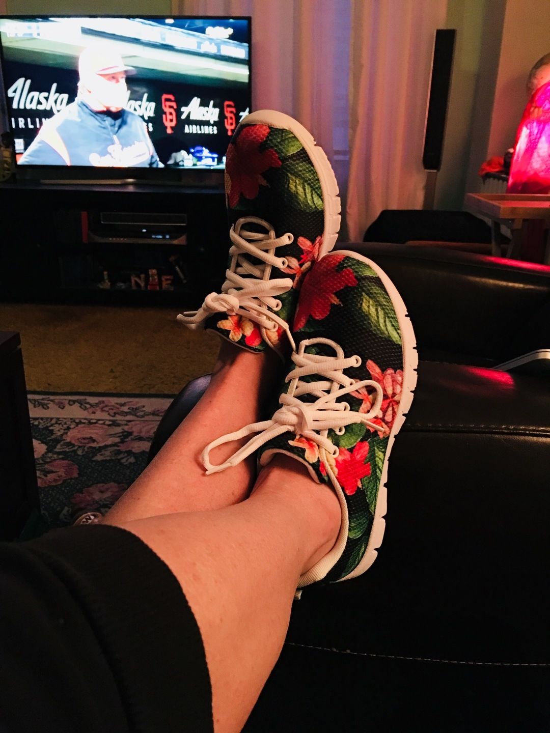 Customer photo review of Red Hibiscus Hawaiian Tropical Flower Women Sneakers Shoes