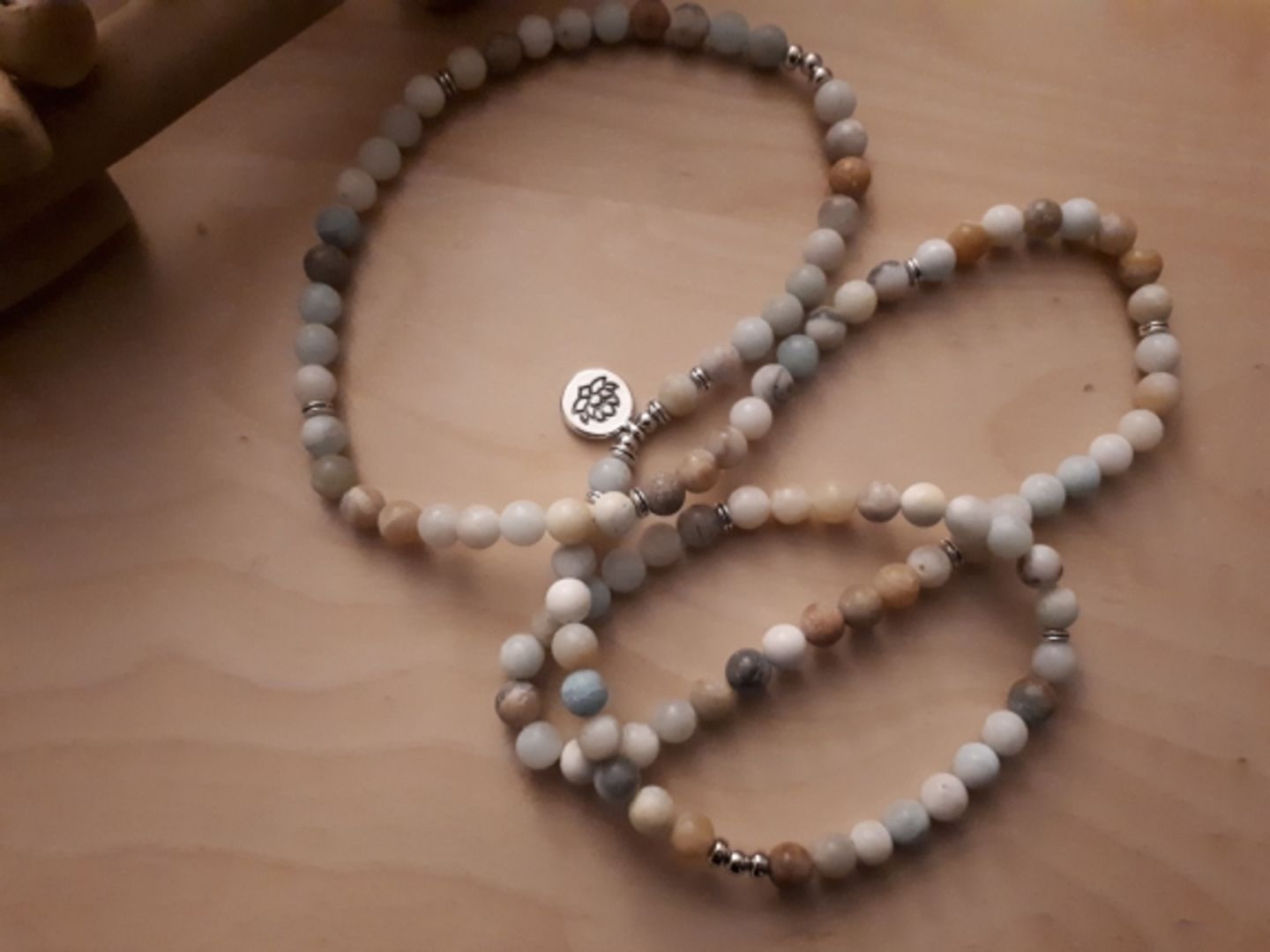 Customer photo review of 108 Natural Matte Amazonite Stone Mala Prayer Beads