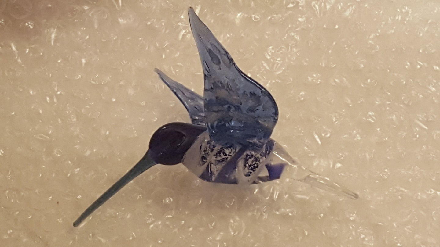 Customer photo review of Blue Glass Hummingbird with Infused Ash