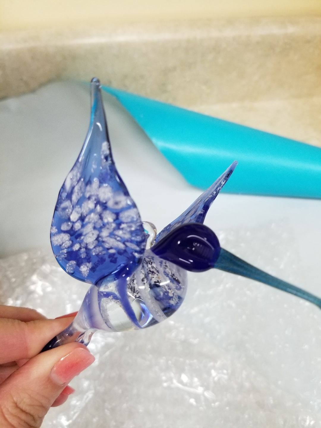 Customer photo review of Blue Glass Hummingbird with Infused Ash